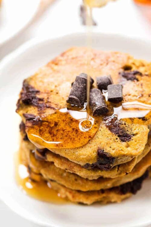 You'd never guess these Pumpkin Chocolate Chip Pancakes are actually HEALTHY & VEGAN!!