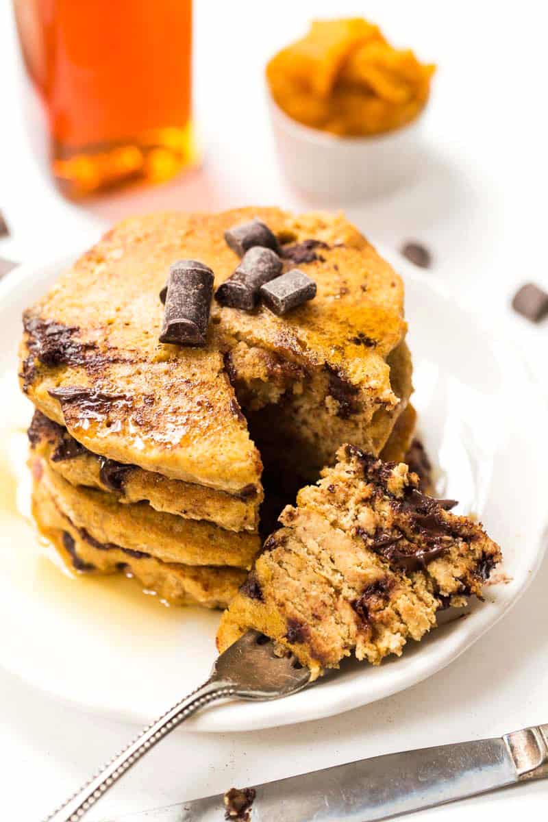 You'd never guess these Vegan Pumpkin Chocolate Chip Pancakes are actually HEALTHY & ALLERGY-FRIENDLY! They're free of the top 8 allergens but definitely do NOT sacrifice on taste!