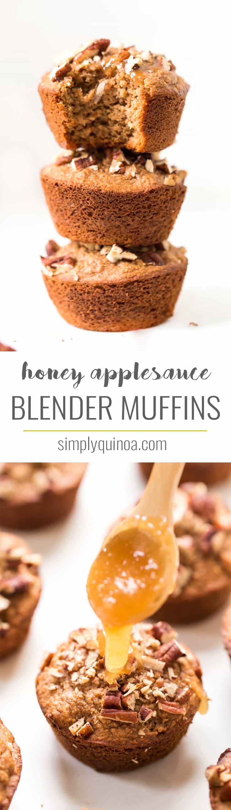 Made in your BLENDER in just 5 minutes, these Healthy Honey Applesauce Muffins make a deliciously healthy breakfast or sweet snack!