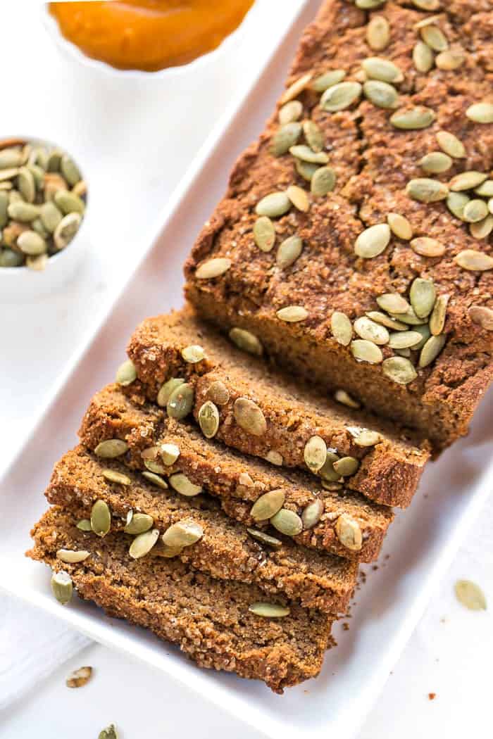 This AMAZING Vegan Pumpkin Bread recipe is healthy, gluten-free and made with ZERO refined sugar!