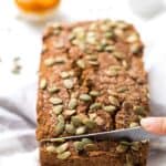 GF + VEGAN PUMPKIN BREAD -- light, tender, low in sugar and tastes absolutely amazing!