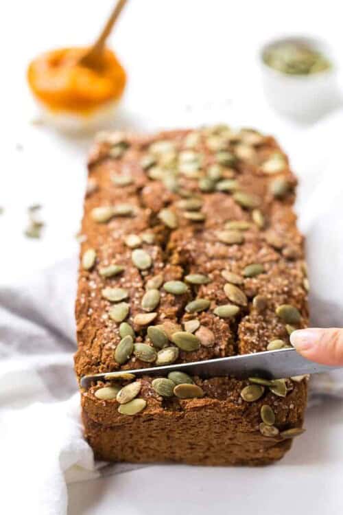 GF + VEGAN PUMPKIN BREAD -- light, tender, low in sugar and tastes absolutely amazing!