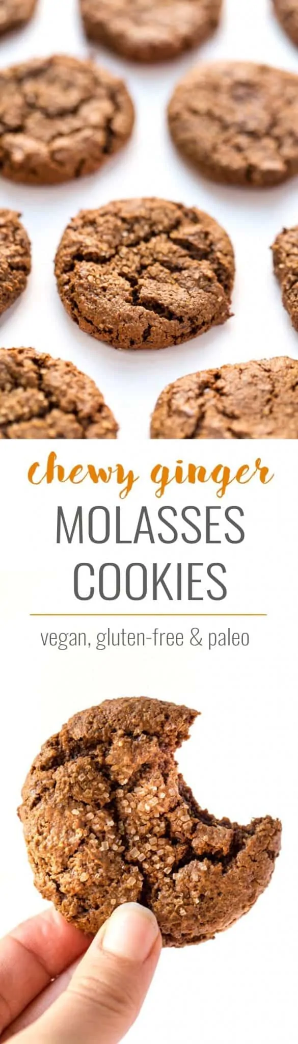 These CHEWY & HEALTHY Ginger Molasses Cookies are perfect for the holidays! Gluten-free, grain-free, vegan & paleo! #cookies #christmas