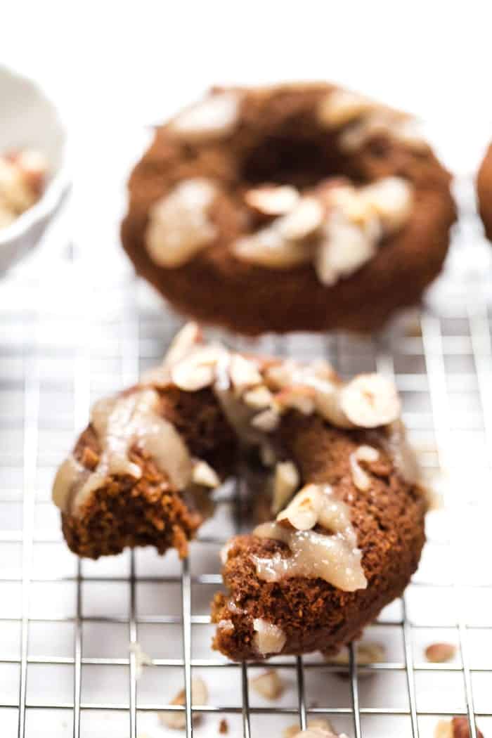 These HEALTHY Vegan Pumpkin Donuts are also gluten-free and topped with a healthy coconut icing!