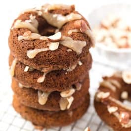 These HEALTHY Vegan Pumpkin Donuts are also gluten-free and topped with a healthy coconut icing!