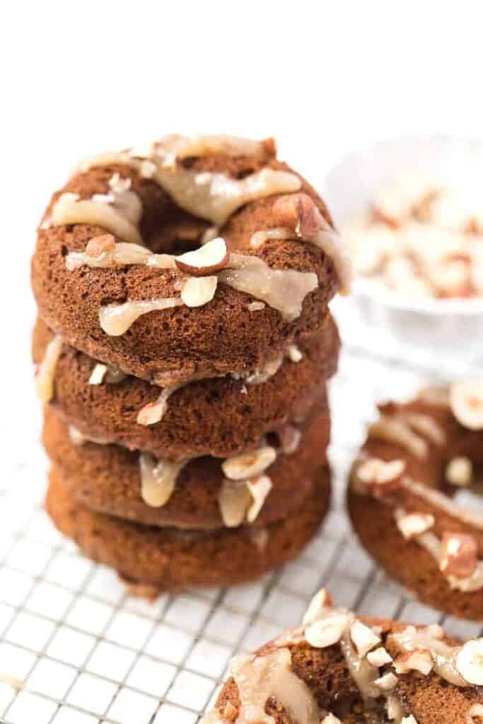 These HEALTHY Vegan Pumpkin Donuts are also gluten-free and topped with a healthy coconut icing!