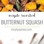 This MAPLE ROASTED Butternut Squash recipe is the perfect holiday side dish! Uses just 7 ingredients, requires only one bowl and 40 minutes to make!
