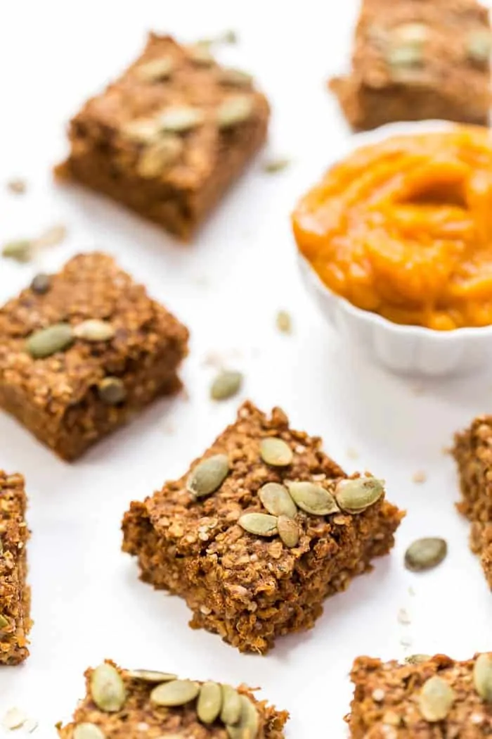 Pumpkin Quinoa Breakfast Bars -- high in protein, naturally sweetened and gluten-free!