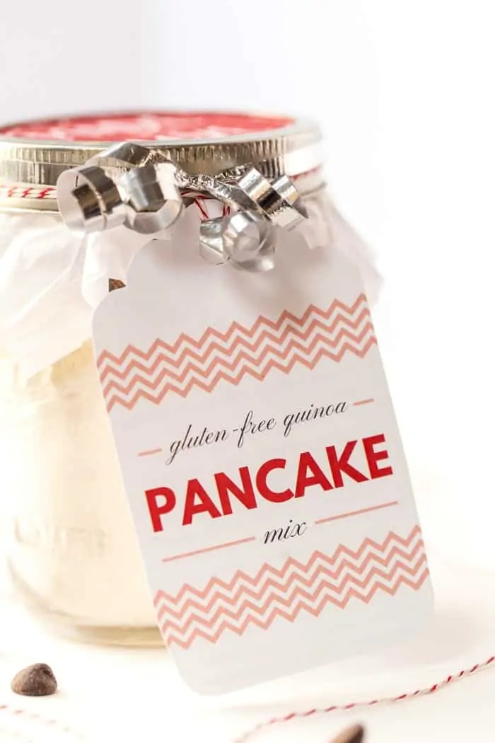 DIY GLUTEN-FREE Pancake Mix makes the perfect gift for the holidays! One jar makes 1 batch of pancakes!