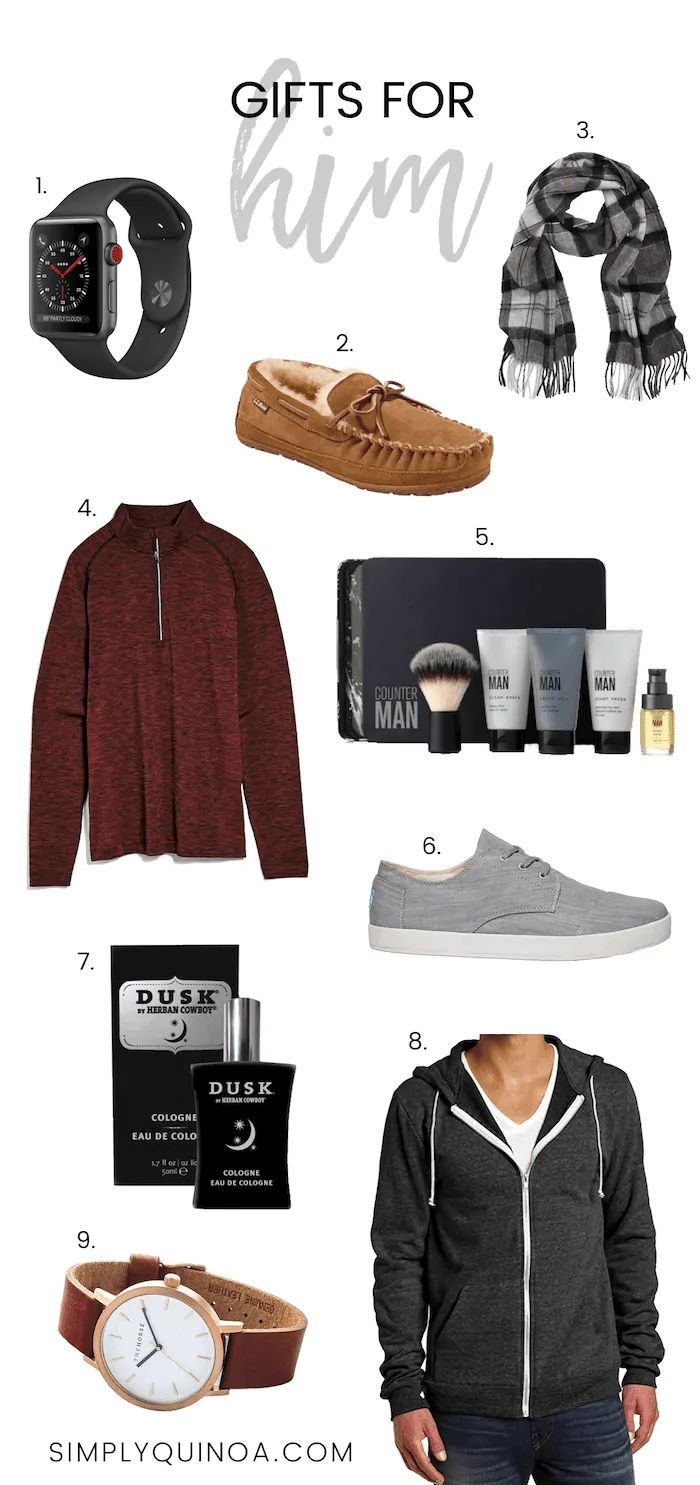 Holiday Gift Guide for Him -- everything from nice clothing, accessories, non-toxic skincare and vegan shoes!