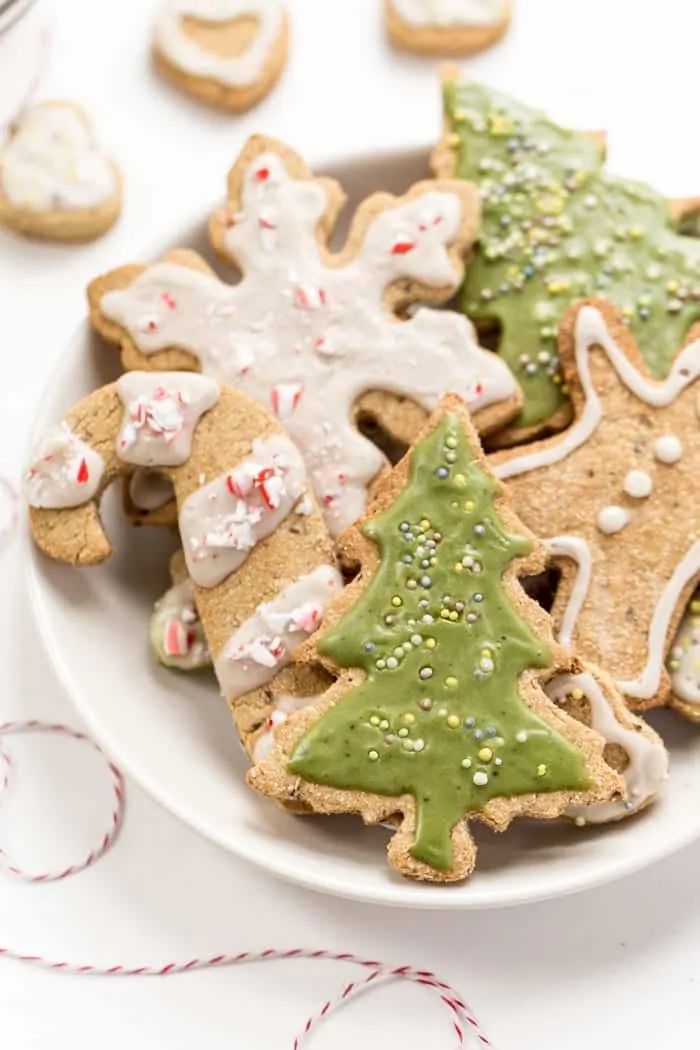 Gluten-Free & Vegan Sugar Cookies topped with a matcha icing! Perfect for the Christmas Holidays!!