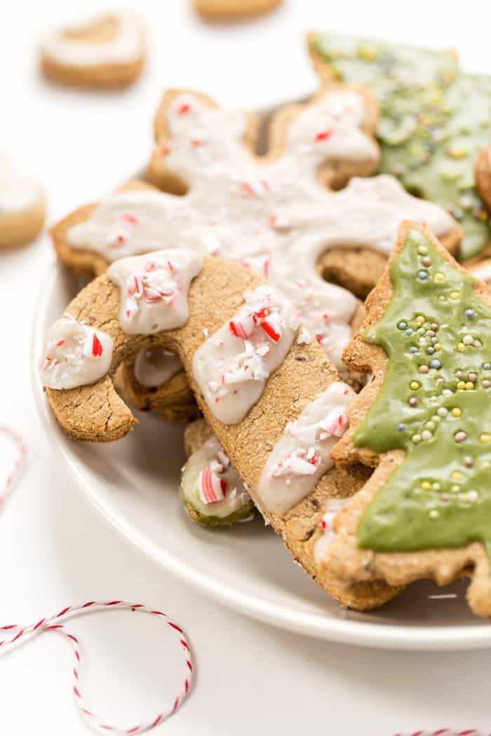 Gluten-Free & Vegan Sugar Cookies topped with a matcha icing! Perfect for the Christmas Holidays!!