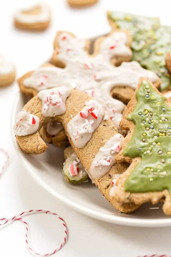 Gluten-Free & Vegan Sugar Cookies topped with a matcha icing! Perfect for the Christmas Holidays!!