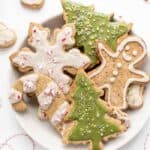 Gluten-Free & Vegan Sugar Cookies topped with a matcha icing! Perfect for the Christmas Holidays!!