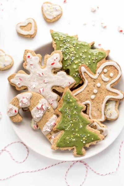 Gluten-Free & Vegan Sugar Cookies topped with a matcha icing! Perfect for the Christmas Holidays!!