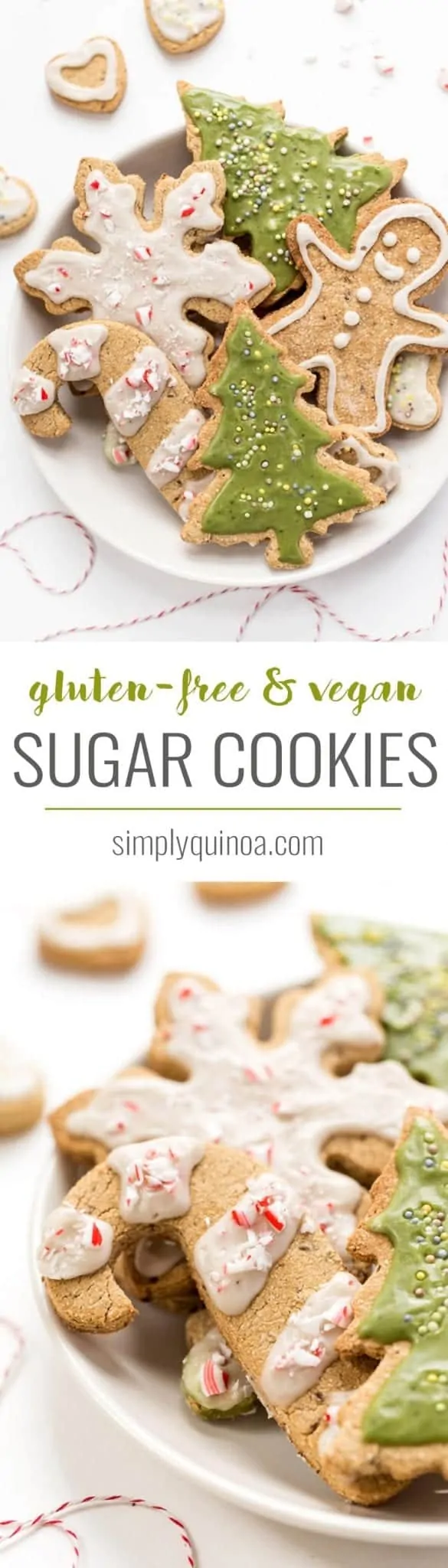 These GLUTEN-FREE & VEGAN Sugar Cookies are perfect for the holidays. Easy to make, healthy, nut-free and topped with a naturally colored green icing!