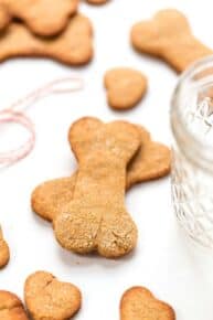 These homemade Grain-Free Peanut Butter Dog Treats are quick, easy and make a great holiday gift. They're high protein, use just 6 ingredients and dog-approved!
