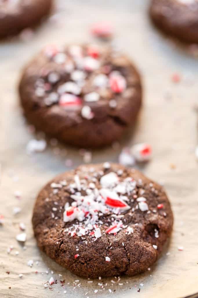 These HEALTHY Dark Chocolate Peppermint Cookies are made with a whole-grain base and coconut oil instead of butter!