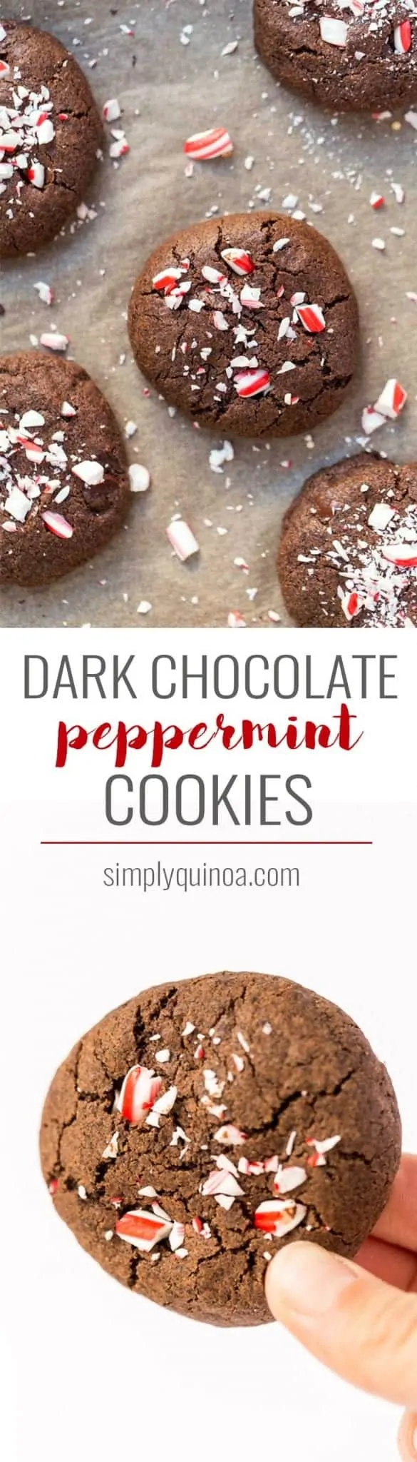 These HEALTHY dark chocolate peppermint cookies are a whole-grain cookie perfect for the holidays! All made WITHOUT gluten, dairy, eggs or refined sugar!