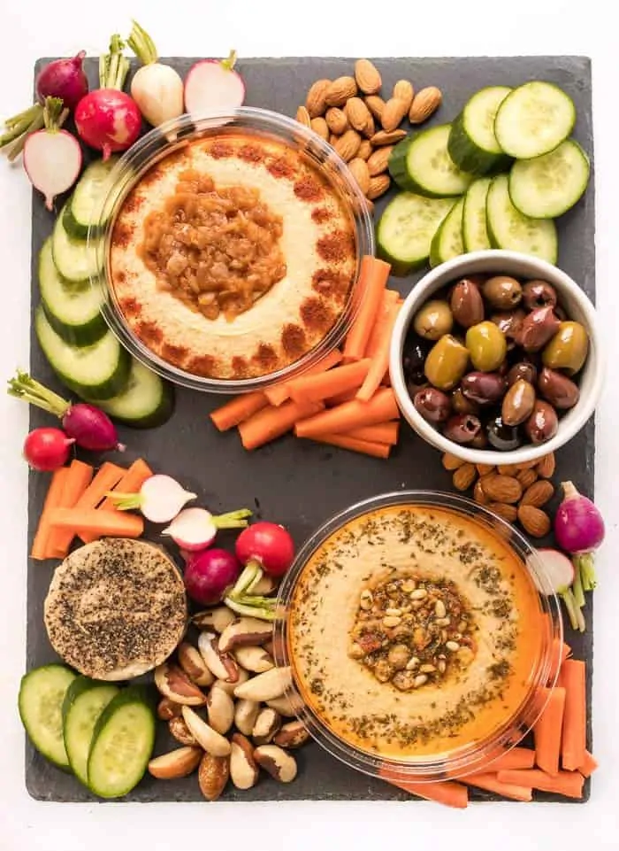 the perfect vegan snack board with hummus