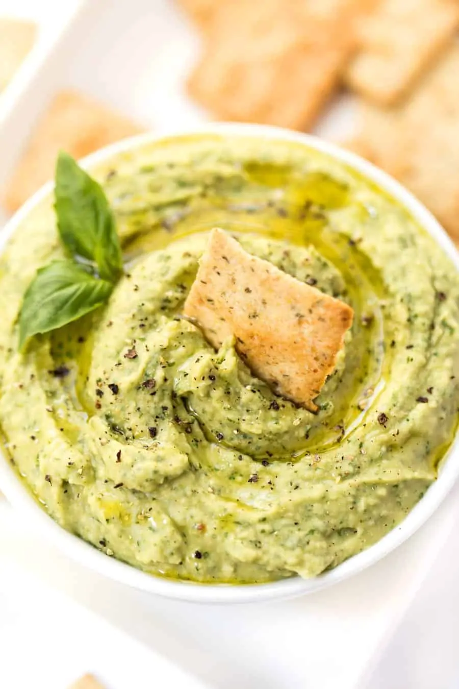 vegan basil pesto white bean dip with crackers