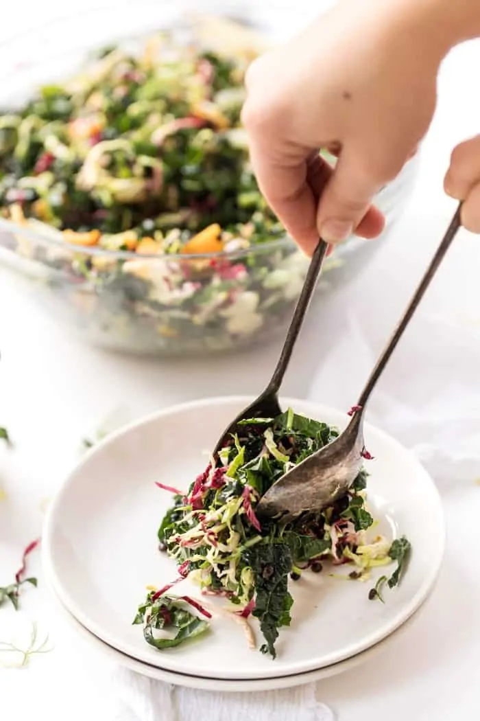 loaded winter kale salad with roasted butternut squash and lentils