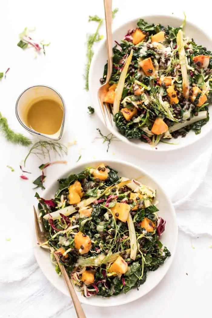 Winter Kale Salad with Butternut Squash + Lentils