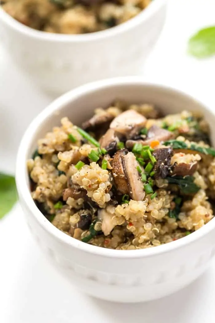 healthy mushroom quinoa risotto with spinach