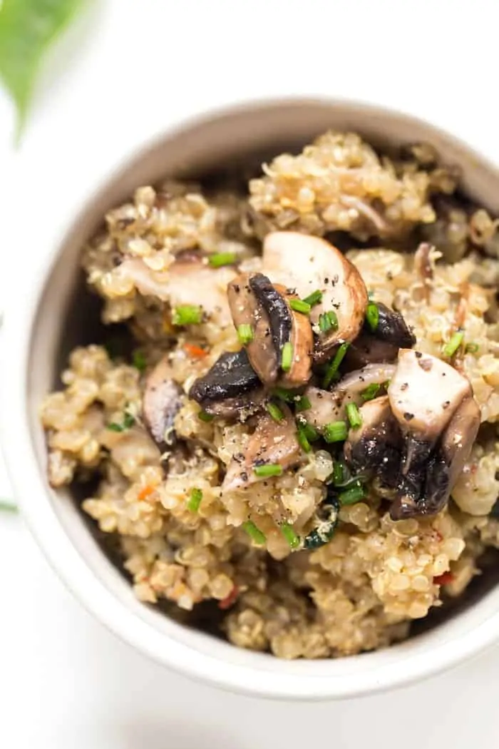 vegan mushroom quinoa risotto with spinach