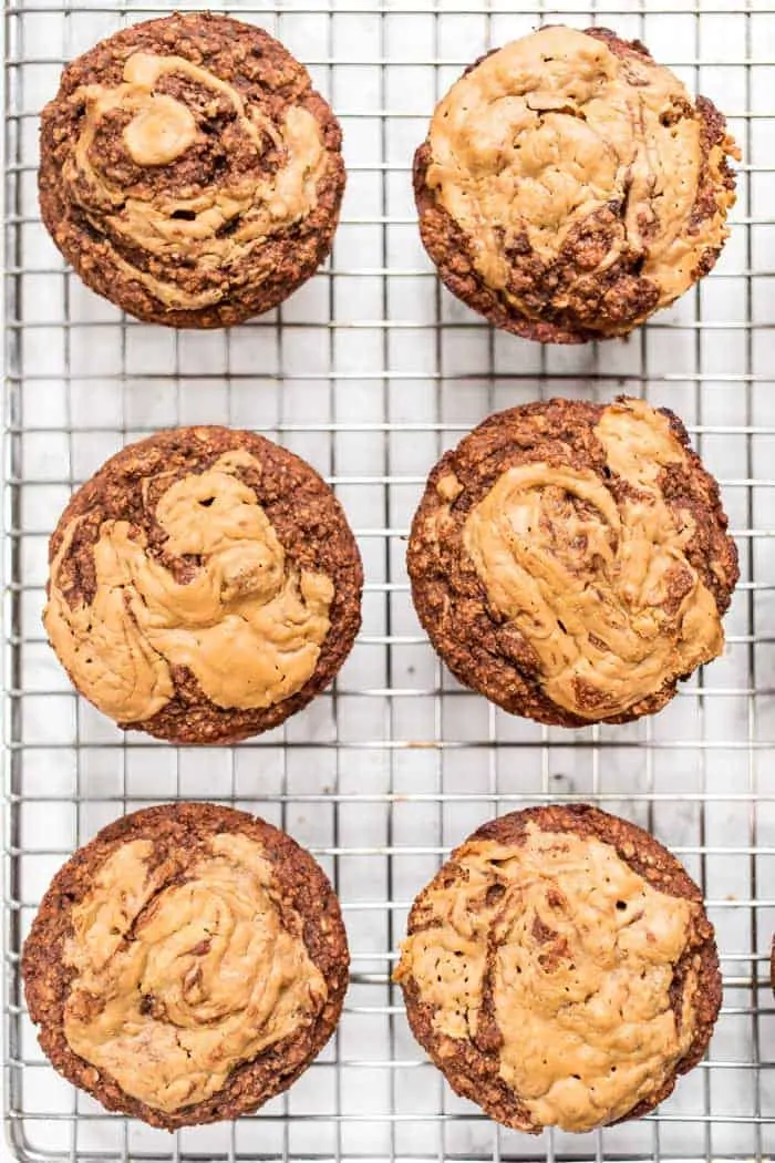 healthy chocolate muffins with a peanut butter swirl
