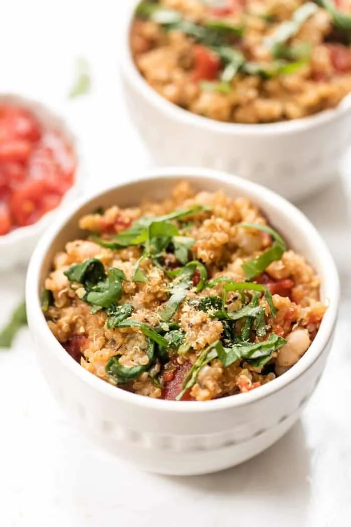 italian quinoa made in one pot with tomatoes and basil