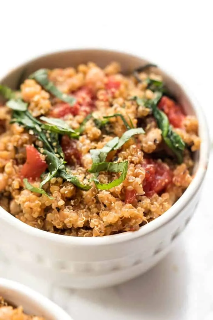 one pot italian quinoa with tomatoes and fresh basil