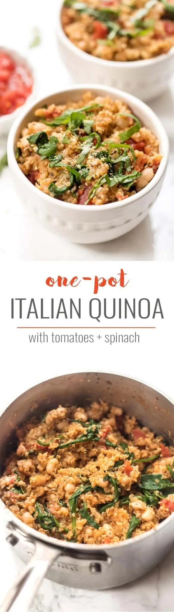 one pot italian quinoa with spinach and tomatoes