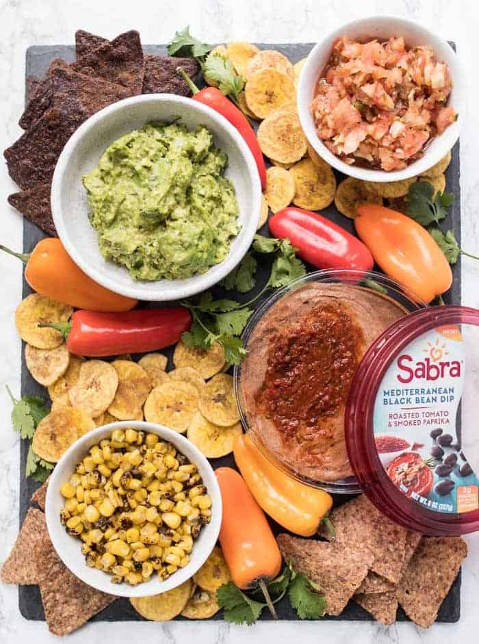 healthy vegan snack board recipe with mexican flavors