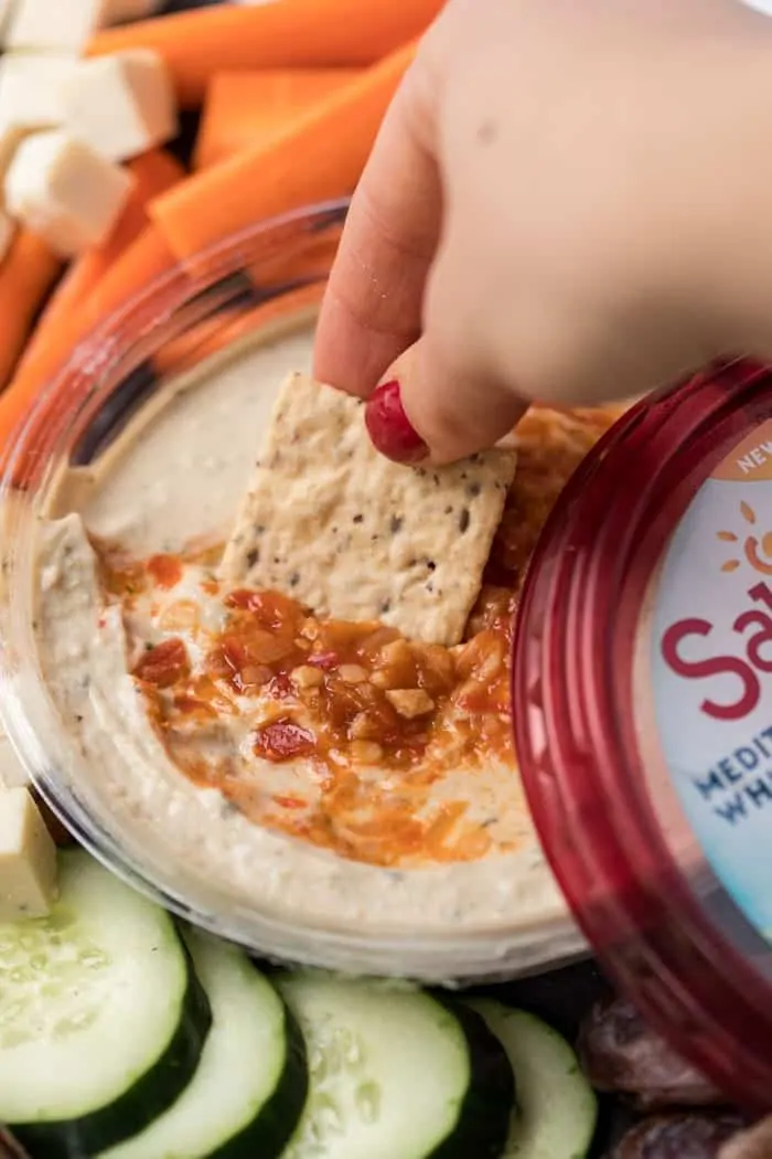 sabra white bean dip with an easy vegan snack board