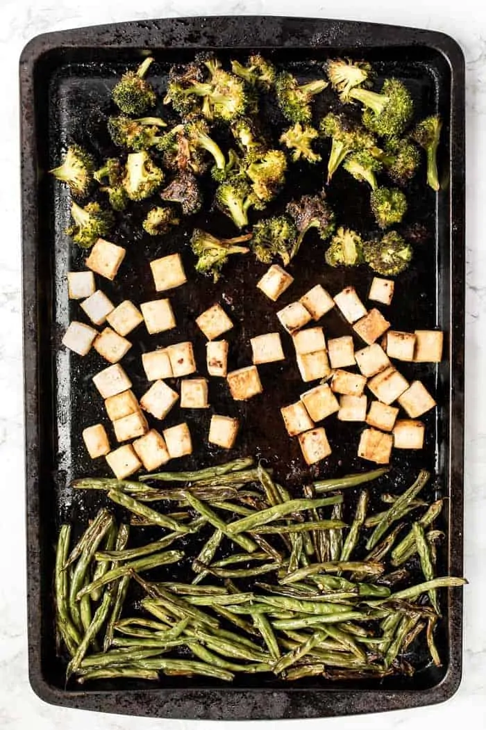 easy sheet pan tofu bowls with quinoa and broccoli