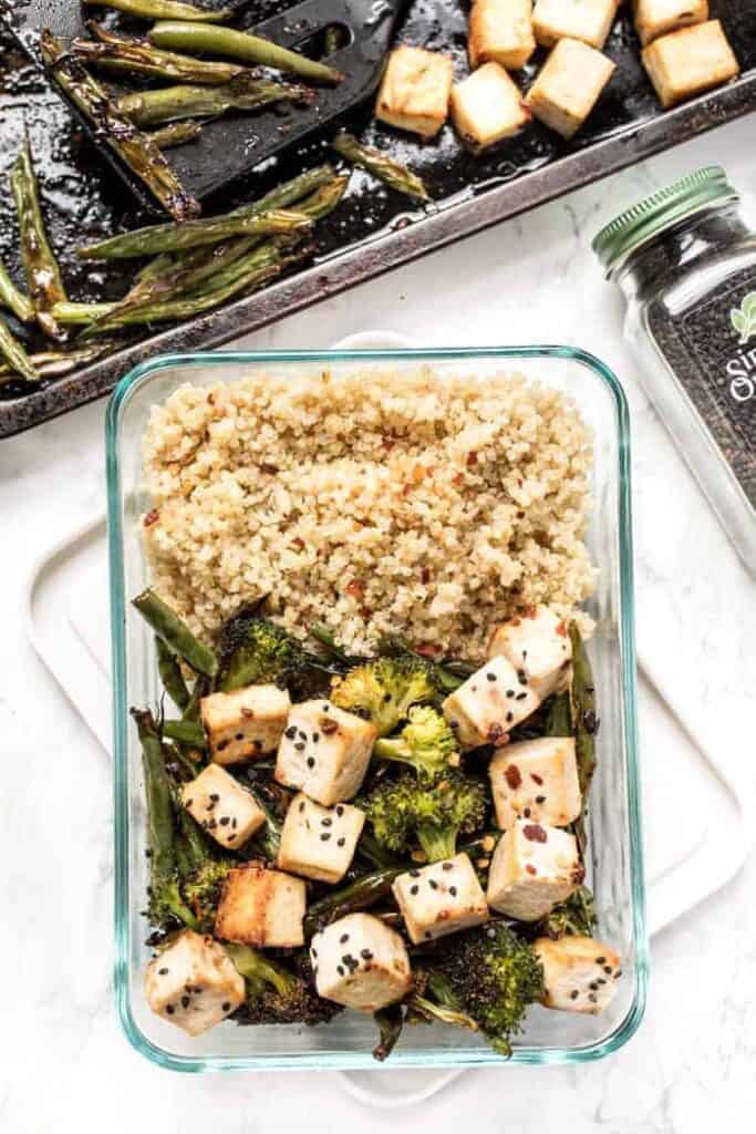 vegan meal prep recipe tofu quinoa bowls
