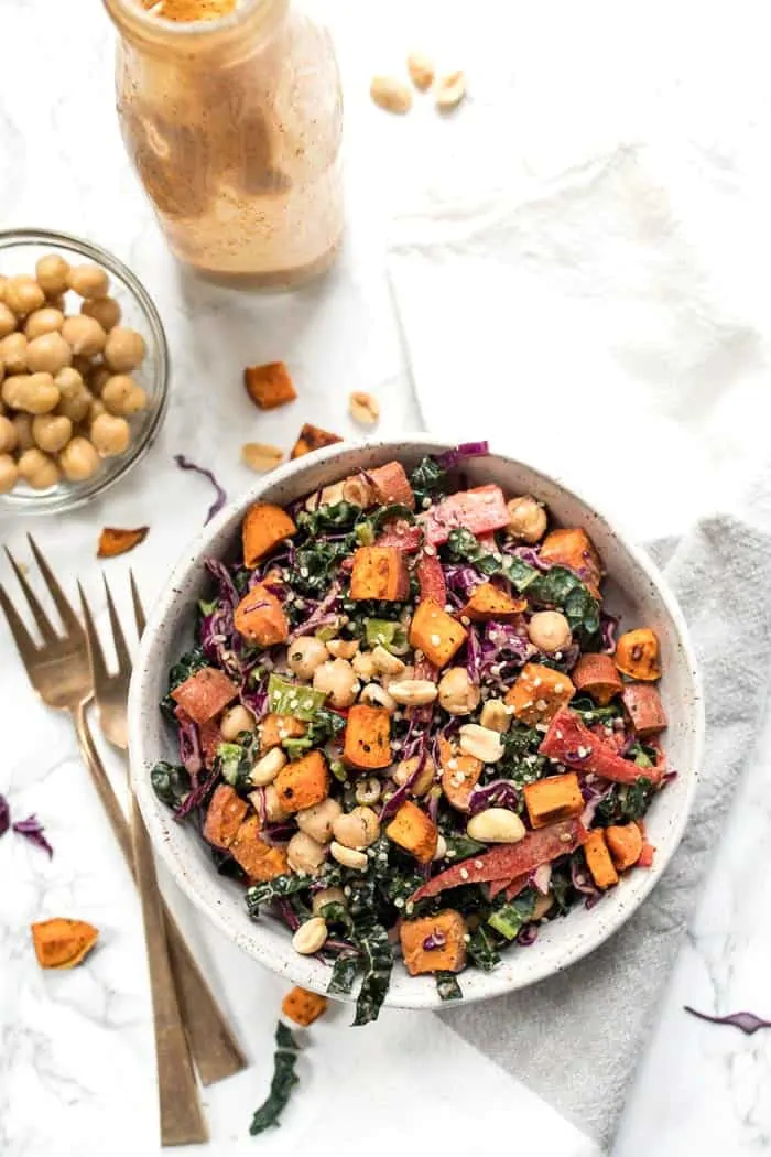 superfood kale salad with sweet potatoes & chickpeas