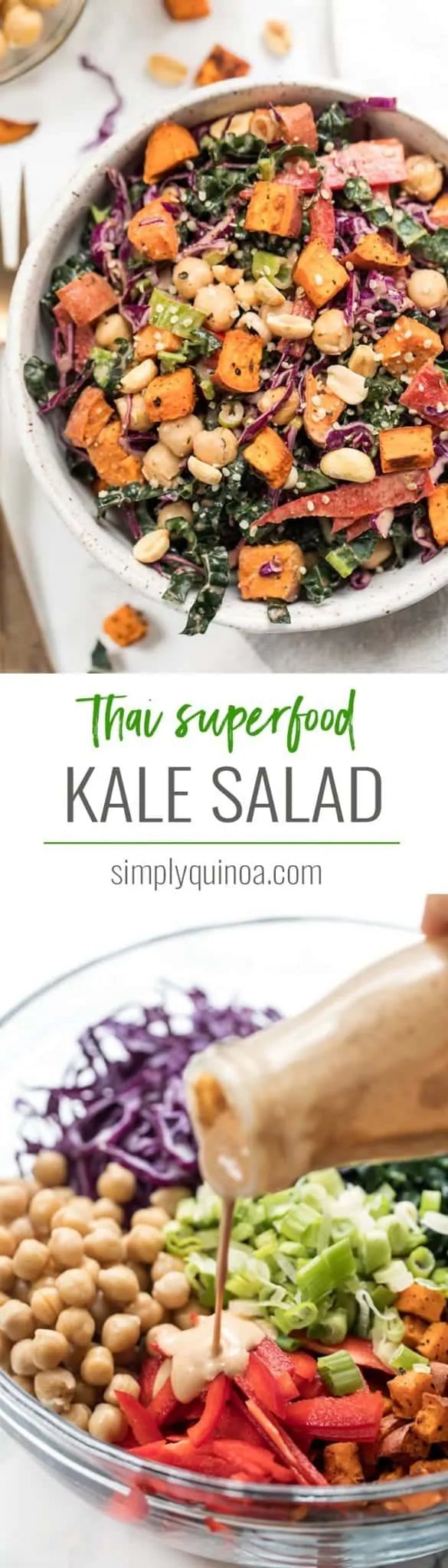 thai superfood kale salad with sweet potatoes and chickpeas