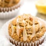 Glazed lemon poppy seed muffin