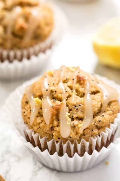 Glazed lemon poppy seed muffin