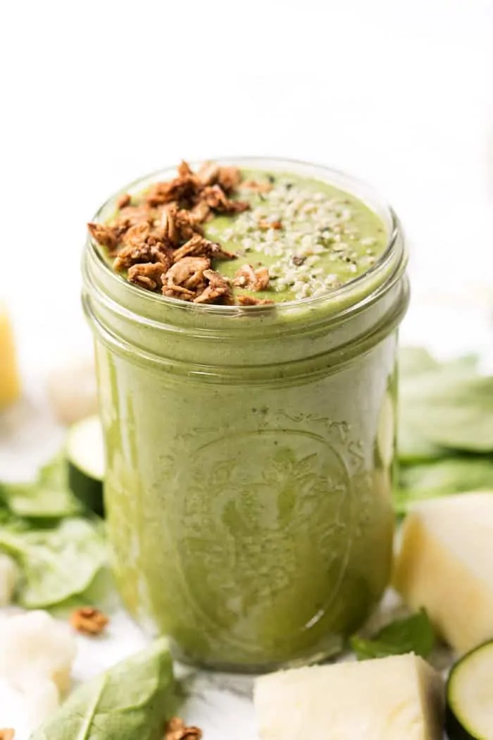 healthy pineapple green smoothie with hidden vegetables
