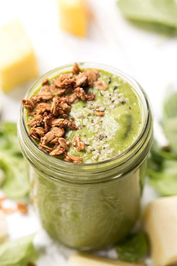 easy pineapple green smoothie with spinach and zucchini