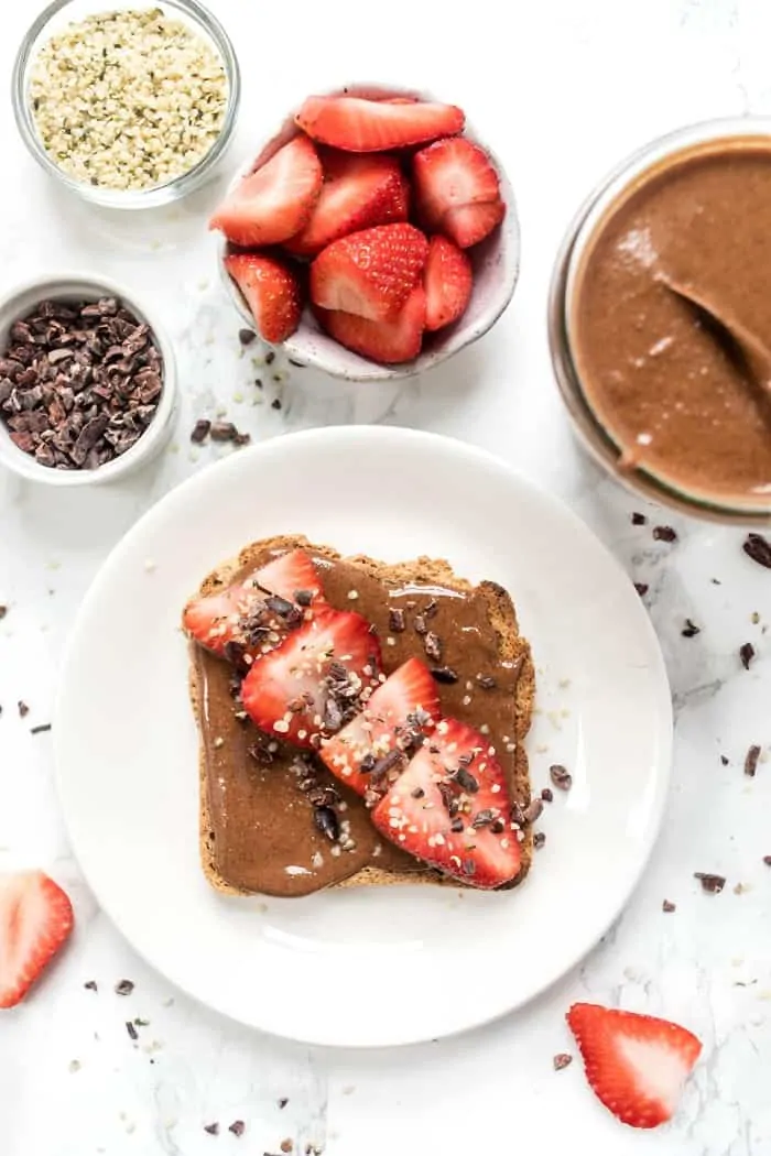 the perfect nutella toast with homemade vegan nutella and berries