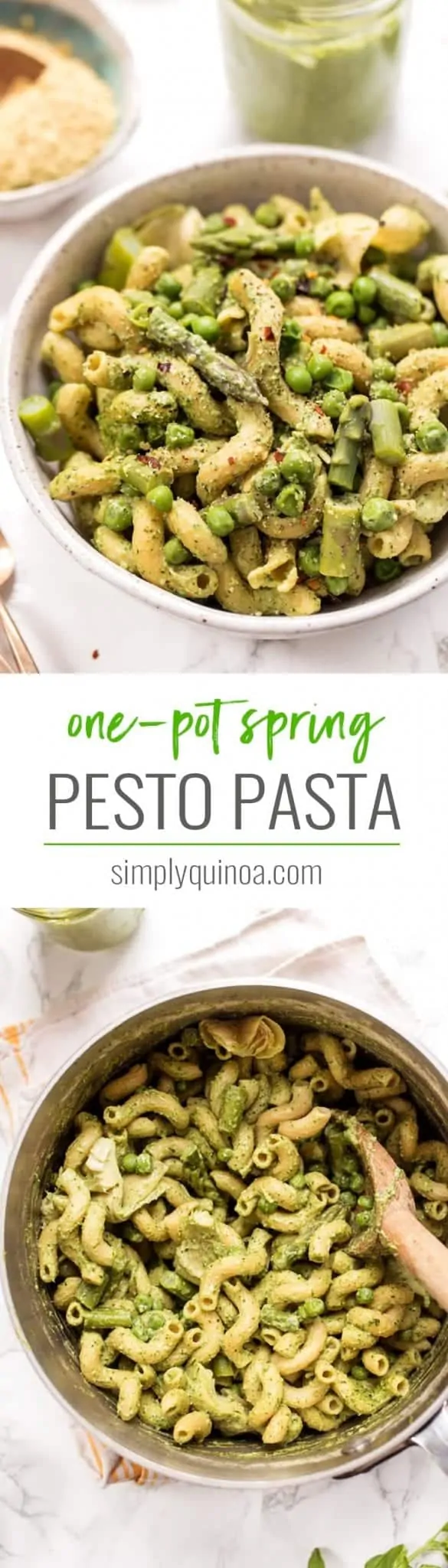 healthy spring pesto pasta with homemade vegan pesto