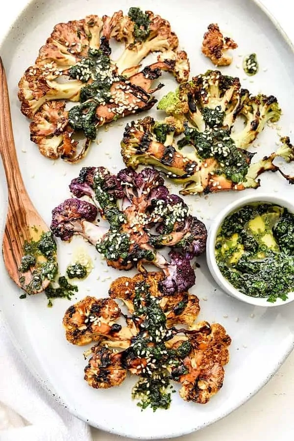 grilled cauliflower steaks with teriyaki sauce