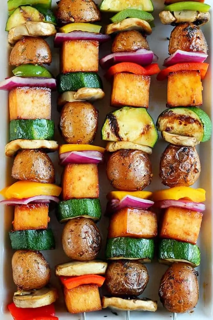 gilled veggie and potato kebabs for summer