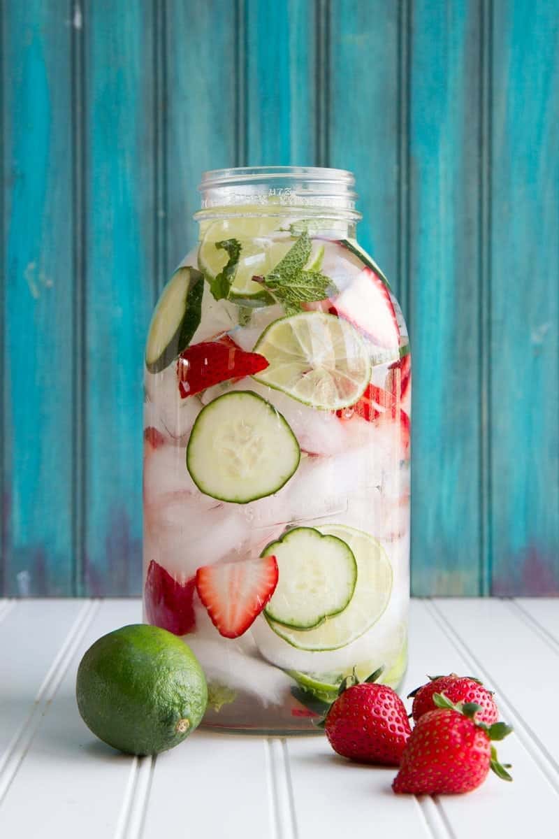 cucumber, lime and strawberry water with mint