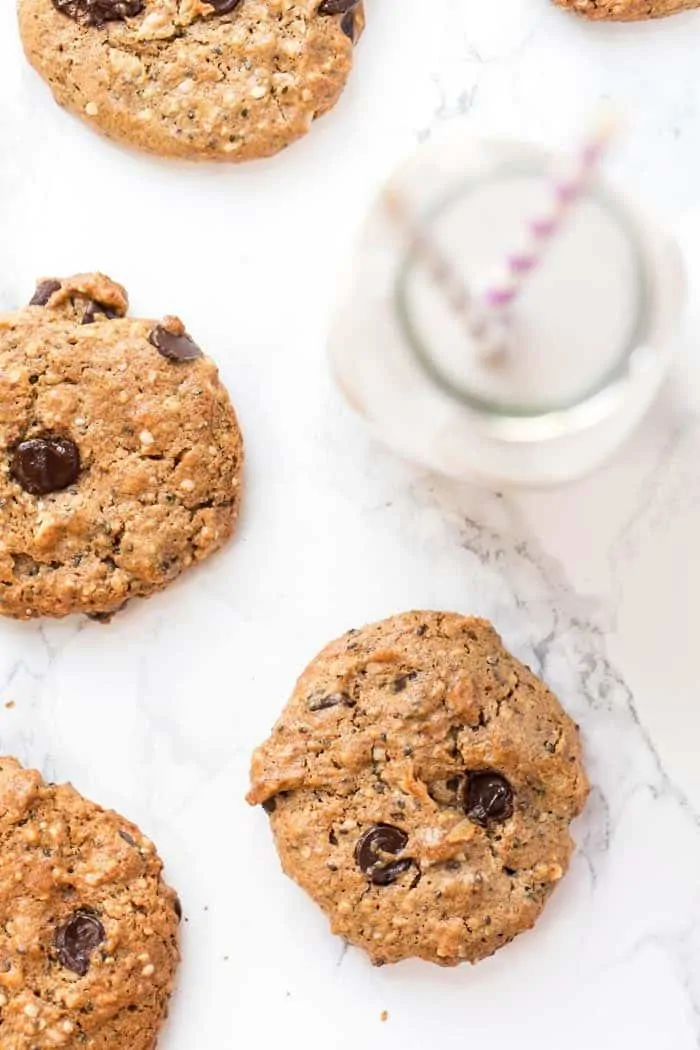 vegan and gluten-free protein cookies with chocolate and coocnut