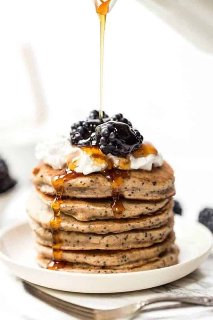 lemon poppy seed pancakes that are also gluten-free and vegan